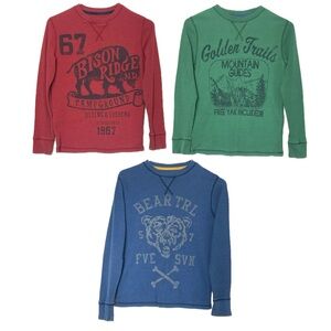 Arizona Jean Co. Boys set of 3 graphic waffle knit thermal long sleeve shirts L